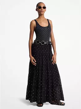 Юбка макси из жоржета с заклепками Michael Kors, черный