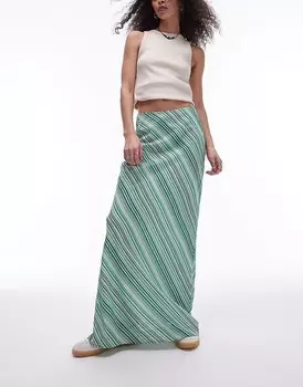 Юбка макси из жоржета в зеленую диагональную полоску Topshop