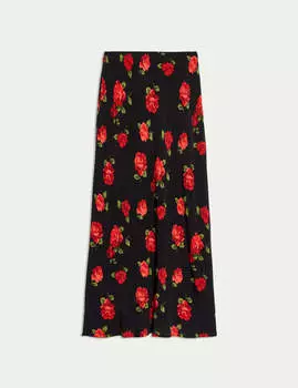 Юбка макси-колонна с цветочным принтом Marks & Spencer, черный
