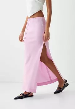 Юбка макси Linen Bershka, светло-розовая