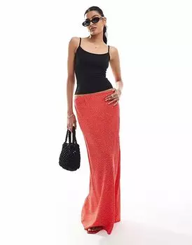 Юбка макси Miss Selfridge из пряжи в красный горошек