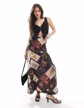 Юбка макси «Мисс Селфридж» с лоскутным принтом в виде открытки