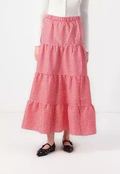 Юбка макси NMDIMITRA LAYER CHECK SKIRT Noisy May, красный