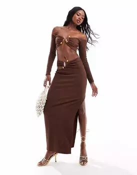 Юбка макси от ASOS DESIGN шоколадного цвета с отделкой