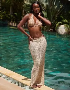 Юбка макси-пляжная в стиле попкорн South Beach бежевого цвета