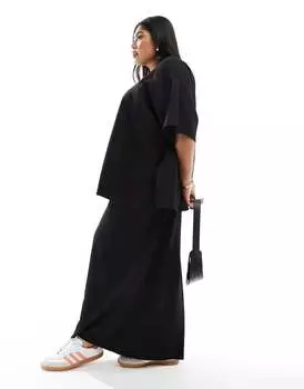 Юбка макси прямого кроя ASOS Curve из плотного фактурного джерси черного цвета премиум-класса