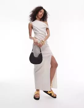 Юбка макси прямого кроя Topshop со складками и однотонной полоской натурального цвета