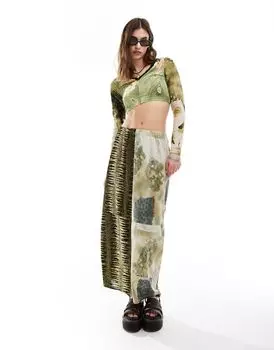 Юбка макси Reclaimed Vintage Revived x Glass Onion со смешанными принтами