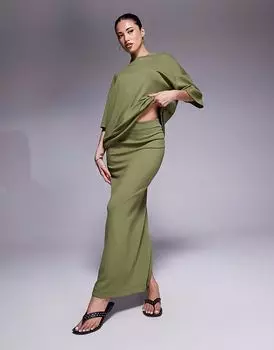 Юбка макси River Island из чистого неопрена цвета хаки