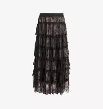 Юбка макси Rory с многоуровневым подолом и кружевом Allsaints, черный