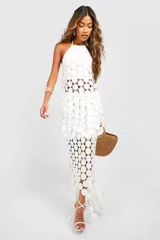 Юбка макси с асимметричным подолом и крючком boohoo, белый