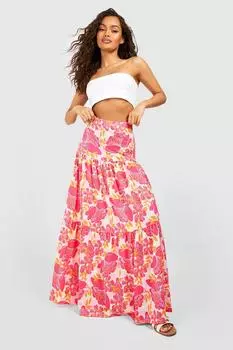 Юбка макси с цветочным цветом в бохо Boohoo, розовый
