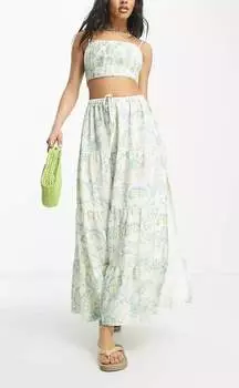 Юбка макси с цветочным принтом Rhythm Cairo Beach, белый/голубой/зеленый