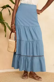 Юбка макси с многоярусной отделкой Love & Roses, синий