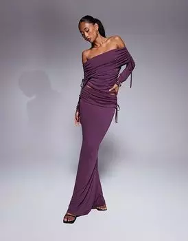 Юбка макси с мягкими ручками, отворотами на талии, фасоном «рыбий хвост» и сборками по бокам в бордовом цвете ASOS DESIGN