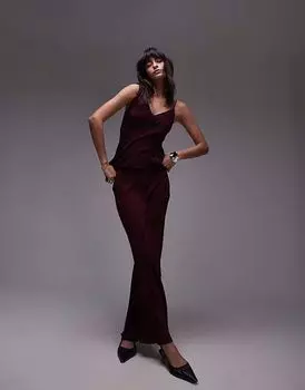 Юбка макси с необработанным краем от Topshop в бордовом цвете