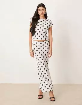 Юбка макси с низкой посадкой и принтом в горошек, с сухой ручкой, цвета экрю ASOS DESIGN