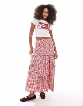 Юбка макси с оборками от Daisy Street в красную клетку