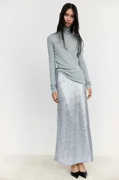 Юбка макси с пайетками H&M, серебряный