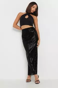 Юбка макси с пайетками Pixiegirl Petite, черный