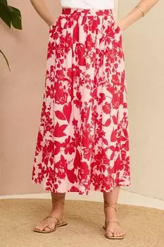 Юбка макси с принтом Love & Roses, красный