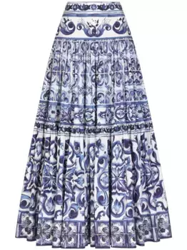 Юбка макси с принтом Majolica и складками DOLCE & GABBANA, синий