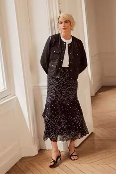 Юбка макси с принтом в горошек Mint Velvet, черный