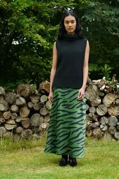 Юбка макси с принтом «зебра» косого кроя Ro&Zo, зеленый