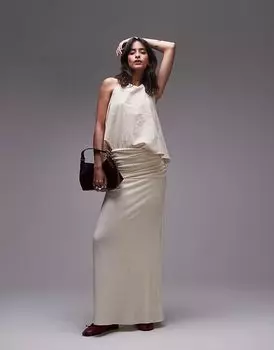 Юбка макси с присборенной талией Topshop цвета экрю