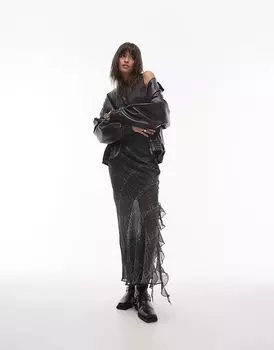 Юбка макси с прозрачной вставкой и оборкой в клетку шероховатый Topshop