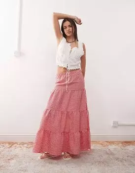 Юбка макси с ярусами Noisy May в красную клетку