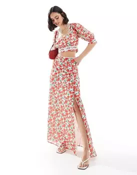 Юбка макси с разрезом до бедра и вишневым принтом Hope & Ivy, часть комплекта