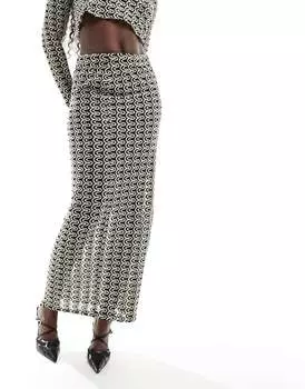 Юбка макси с разрезом спереди Y.A.S в черно-белую волнистую полоску