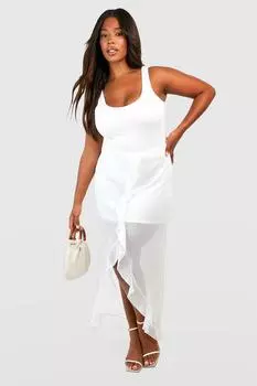 Юбка макси с рюшами перед Boohoo, белый