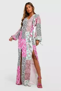 Юбка макси с рюшами передней части пейсли Boohoo, разноцветный