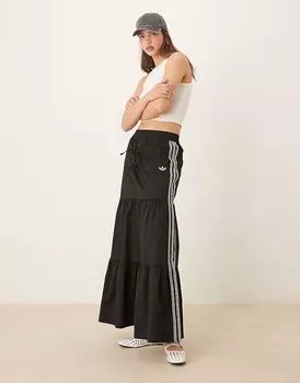 Юбка макси с тремя полосками, связанная крючком, Adidas Originals черного цвета
