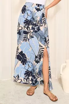 Юбка макси с жатым разрезом и завязками по бокам Friends Like These, синий