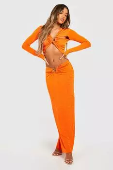 Юбка макси с золотой отделкой и цетатом Boohoo, оранжевый