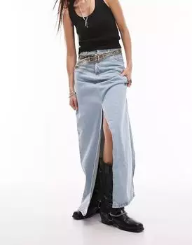 Юбка макси Topshop из выцветшего денима с двумя разрезами