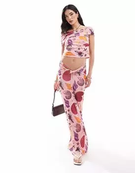 Юбка-макси Vero Moda из сетчатой ткани с розовым принтом ракушек