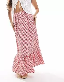 Юбка макси Vero Moda Petite с многоярусным подолом в красную клетку