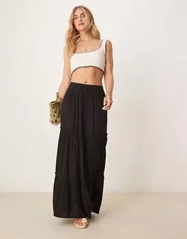 Юбка макси Vila многоуровневая в стиле бохо черного цвета