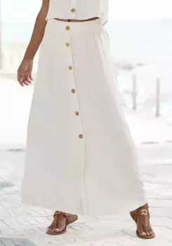Юбка макси Vivance с декоративными пуговицами под дерево, летняя эластичная юбка, бежевый