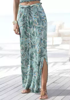 Юбка макси Vivance с принтом по всей поверхности и эластичным поясом, длинная летняя юбка с разрезом, зеленый