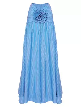 Юбка макси в полоску со сборками и цветком Carolina Herrera, синий