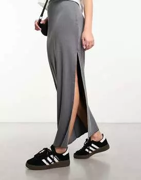Юбка макси в рубчик Miss Selfridge Угольно-кислотного цвета