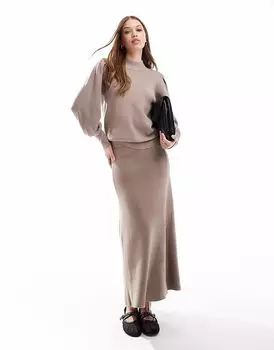 Юбка макси YAS трикотажная, цвет гриб - БЕЖЕВЫЙ