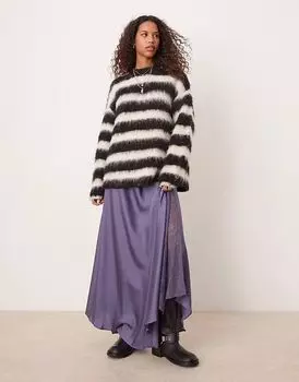 Юбка мидакси из атласа Free People с кружевными вставками цвета «цапля»