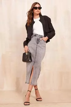 Юбка мидакси из денима с разрезом спереди Friends Like These, серый