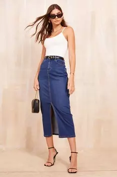 Юбка мидакси из денима с разрезом спереди Friends Like These, синий